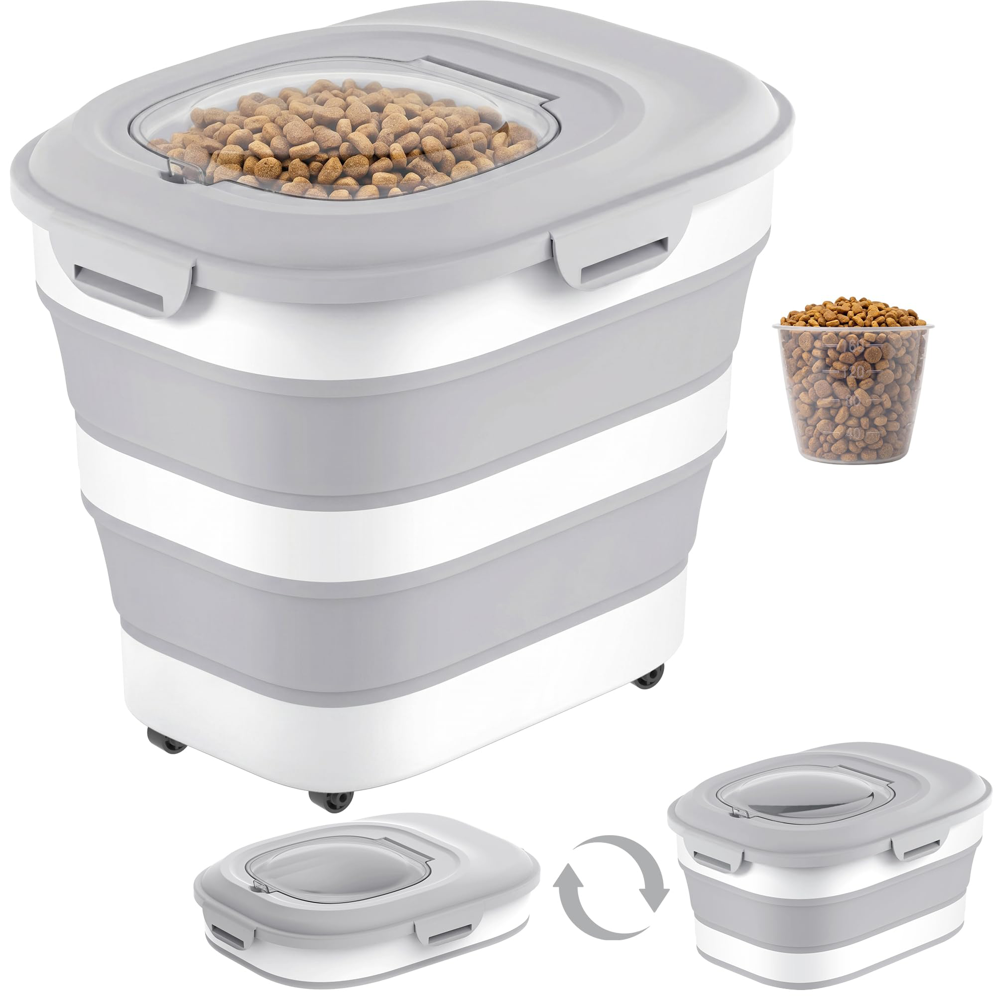 Collapsible Pet Food Storage Container with Wheels & Scoop